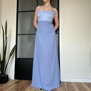 Vintage 1990s Light Blue Lace Up Floor-Length Prom Dress